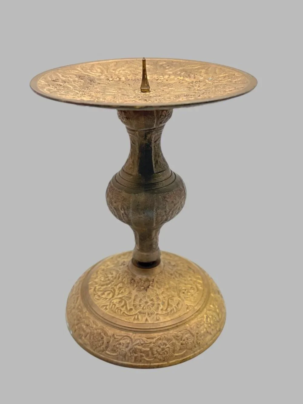 Vintage Ornate Brass Candle Holder Floral Engraved Pedestal Candlestick 5.5